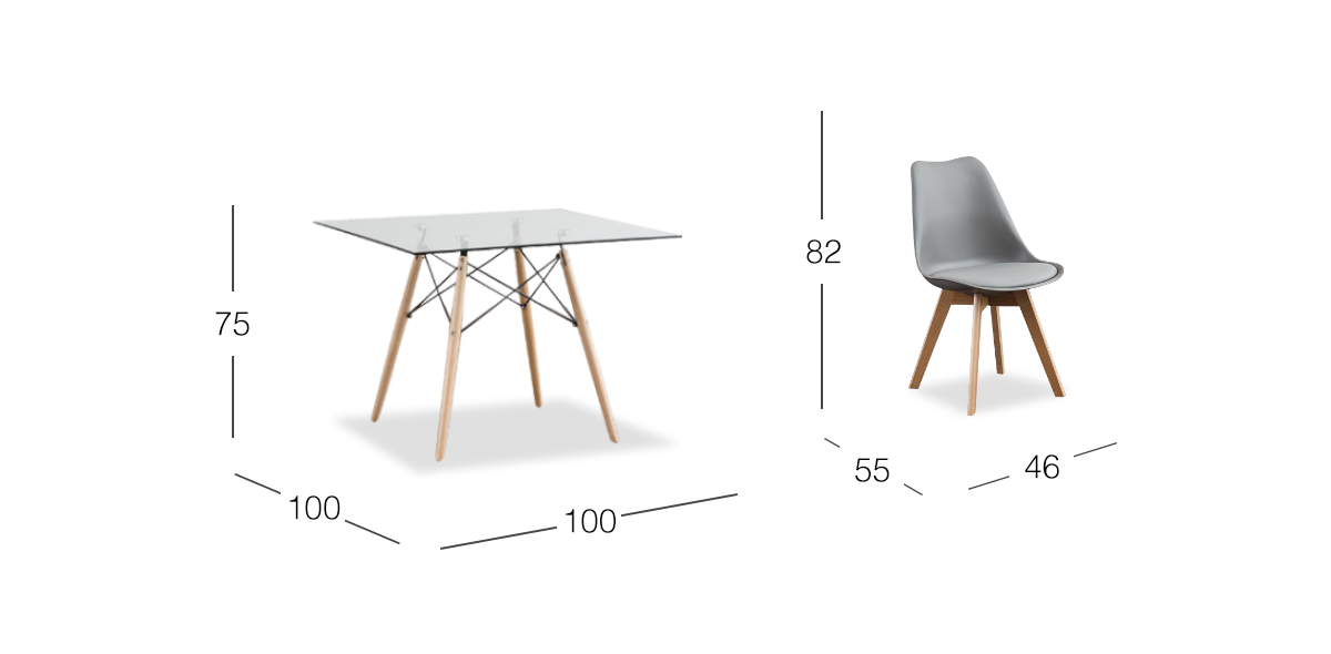 Comedor Cuadrado Atlas Con Sillas Arthus Gris
