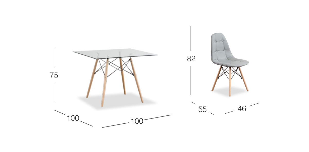 Comedor Cuadrado Atlas PL Con Sillas Angun Gris