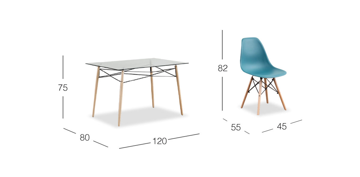 Comedor Rectangular Atlas Con Sillas Azul