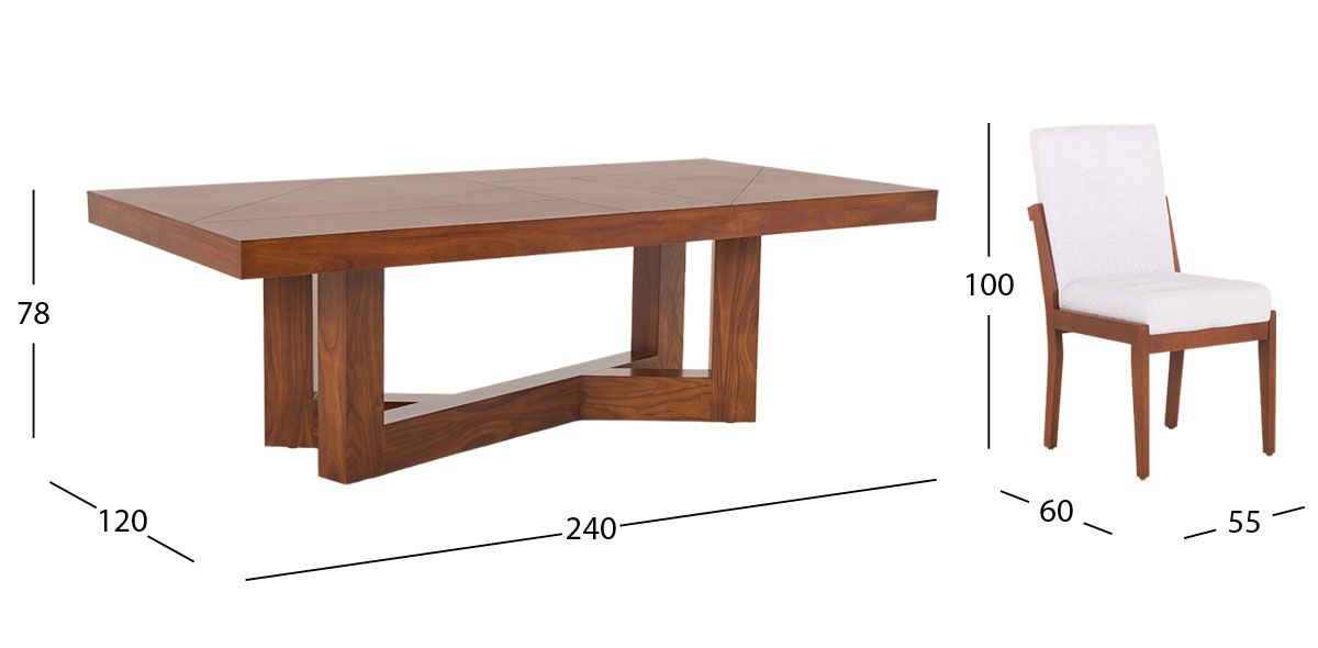 Comedor Rectangular 240 Cm Creta Blanco Winter 9 Piezas