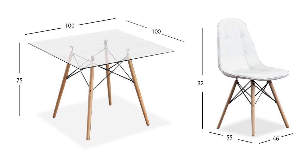 Comedor Cuadrado Atlas PL Con Sillas Angun Blanco