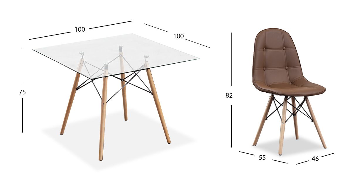 Comedor Cuadrado Atlas PL Con Sillas Angun Café