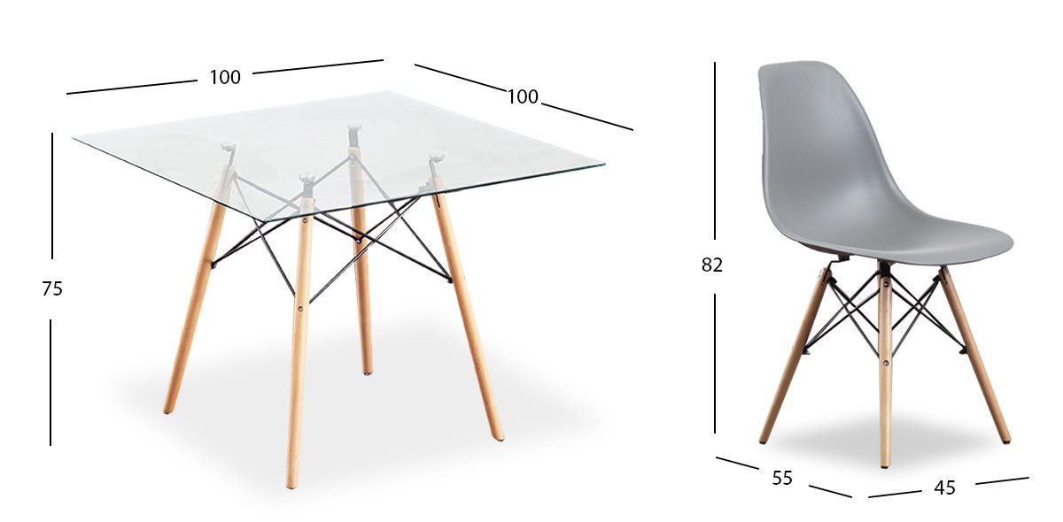 Comedor Cuadrado Atlas Con Sillas Gris