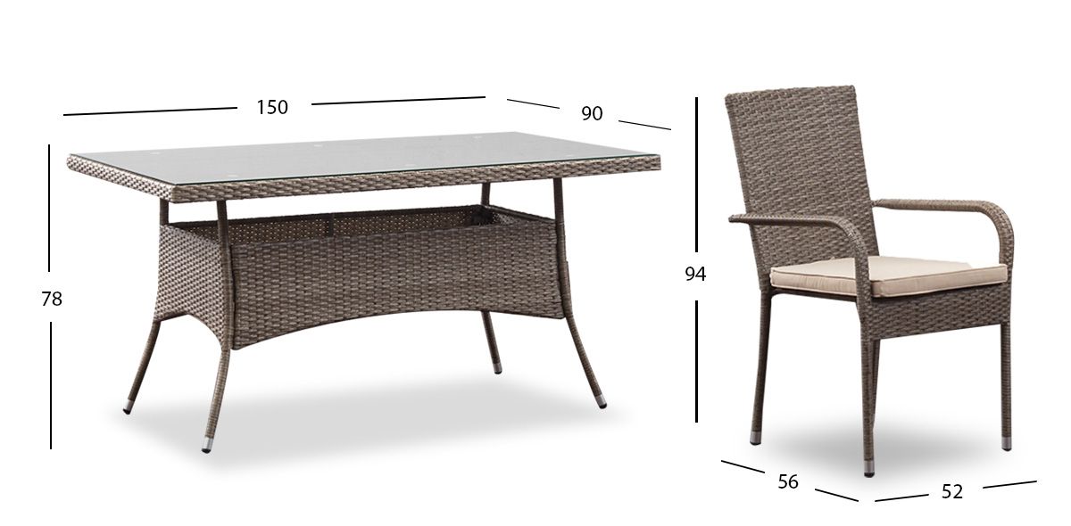 Comedor De Jardin Set  Bay Gris/Café Rattan