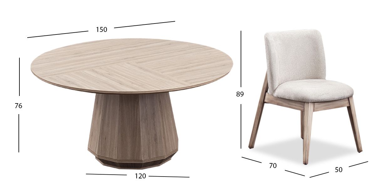 Comedor Redondo 150 Cm Casa Anahí Meridiani Beige 7 Piezas