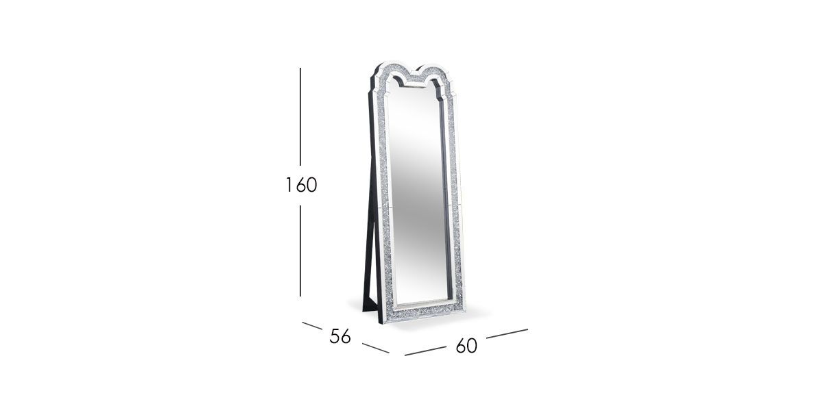 Espejo de Piso con Sistema de Luz Led Glam Plata Cristal