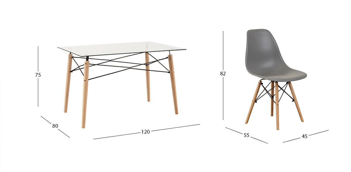 Comedor Rectangular Atlas Con Sillas Gris