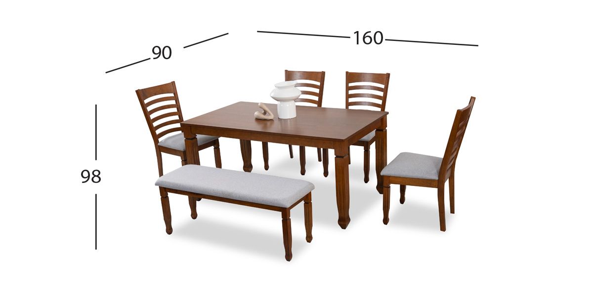 Comedor Rectangular 160 Cm Borja Café 6 Piezas