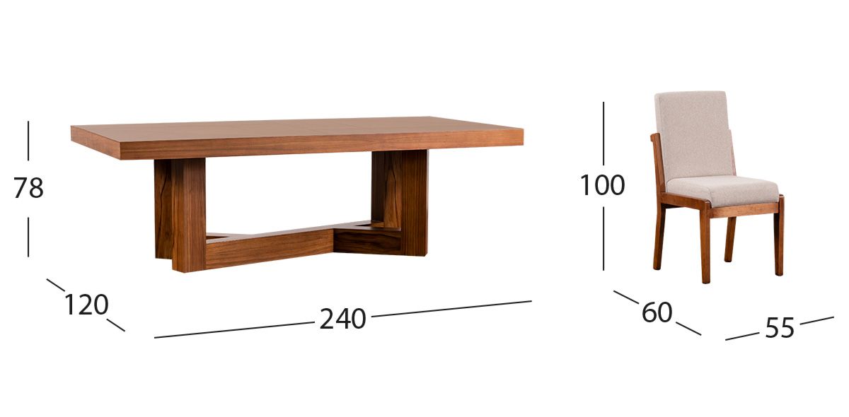 Comedor Rectangular Creta Con Sillas Arena 240 Cms