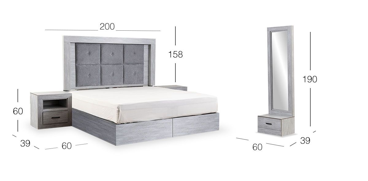  Recámara King Size Jana Gris 4 Piezas 