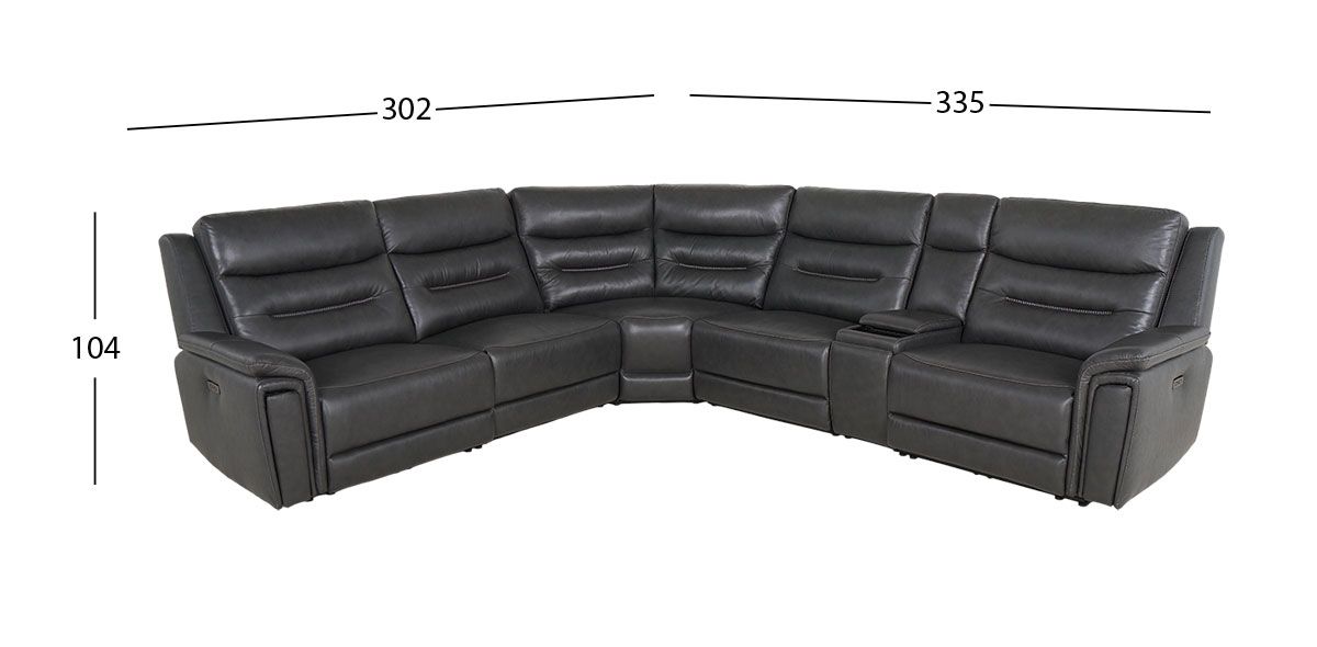 Sala Modular De Piel Con Reclinables Eléctricos Aslan Gris