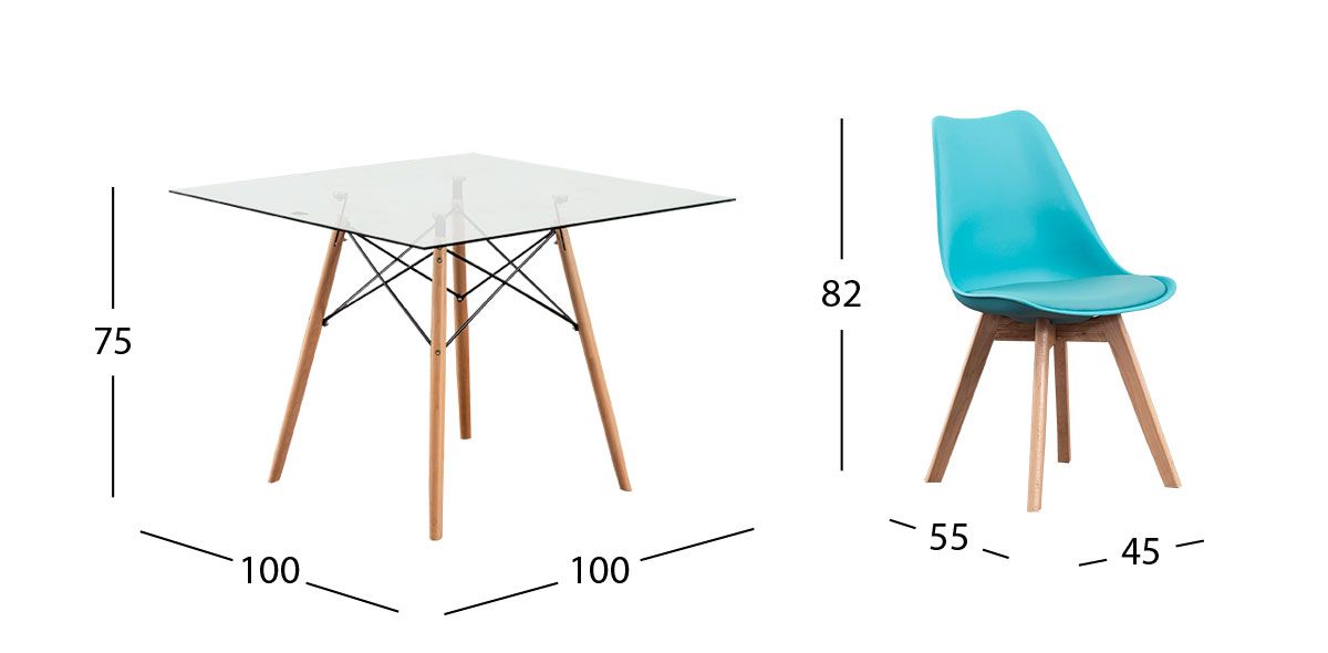 Comedor Cuadrado Atlas Con Sillas Arthus Azul