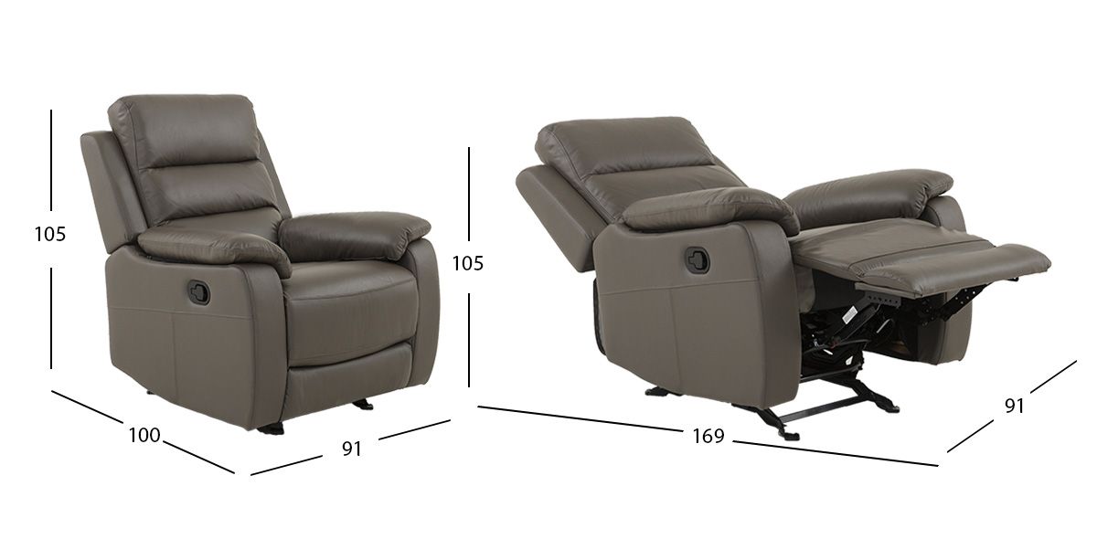 Sillón Piel Con Reclinable Y Mecedora Veluto Gris