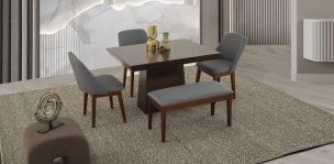 Comedor 120 Cm Montreal Con Sillas Y Banca Olaf PL Gris 5 Piezas
