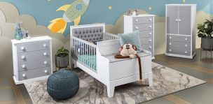 Cuna Banca Baúl Melody Blanco/Gris Capitonada
