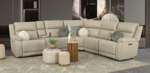Sala Modular Con Reclinables Eléctricos De Piel Alberta Beige