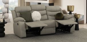 Sofá De 3 Plazas Piel Con Reclinable Caserta Gris