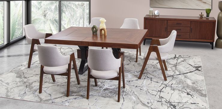 Comedor Rectangular 180 X 120 Cm Estocolmo Con Sillas Beige 7 Piezas