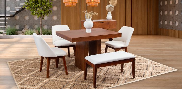 Comedor Odette CD Con Sillas Y Banca Olaf Arena 5 Piezas
