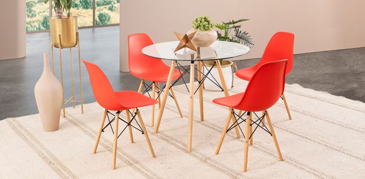Comedor Redondo Con sillas Atlas Rojo