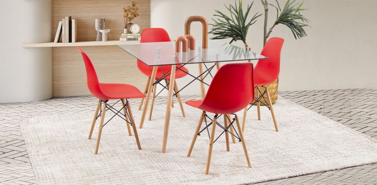 Comedor Cuadrado Con Sillas Atlas Rojo