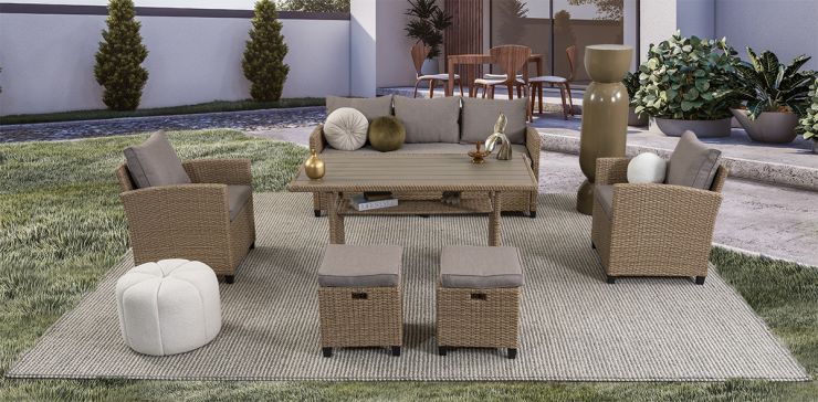 Comedor De Jardín Set Albany Gris/Café Rattan