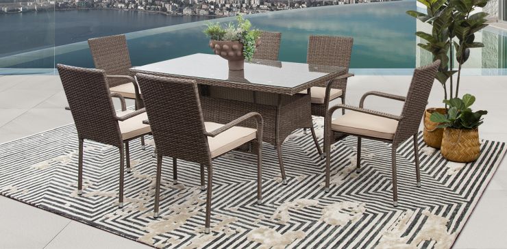 Comedor De Jardin Set Bay Gris/Café Rattan