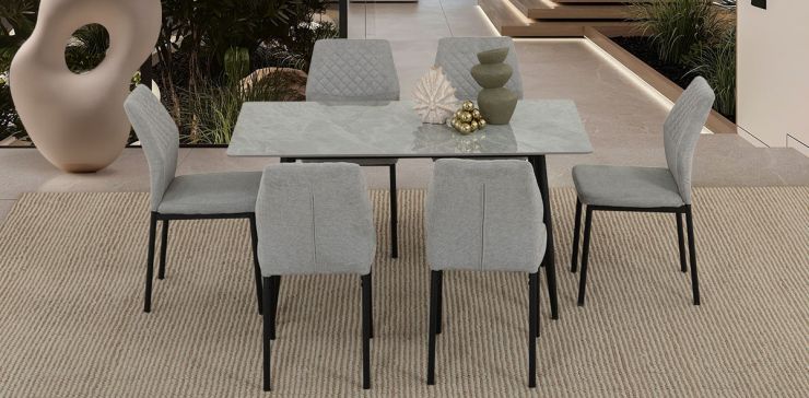 Comedor 140 X 80 Cm Arista Gris Claro 7 Piezas