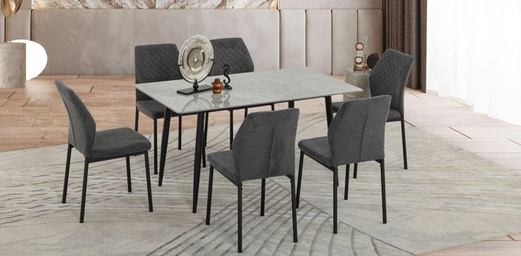 Comedor 140 X 80 Cm Arista Gris Oscuro 7 Piezas