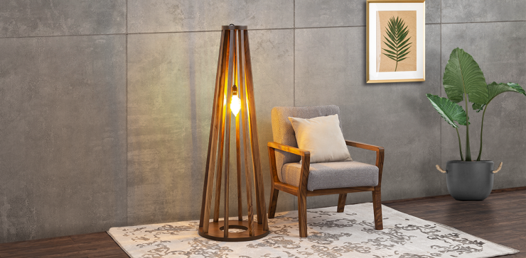 Lampara De pie Kave Parota Con Foco Decorativo