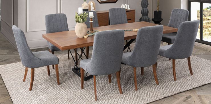 Comedor Rectangular 240 Cm Piastri Gris 7 Piezas