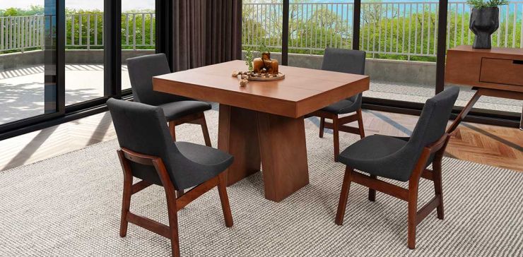 Comedor Odette Con Sillas Gris 5 Piezas