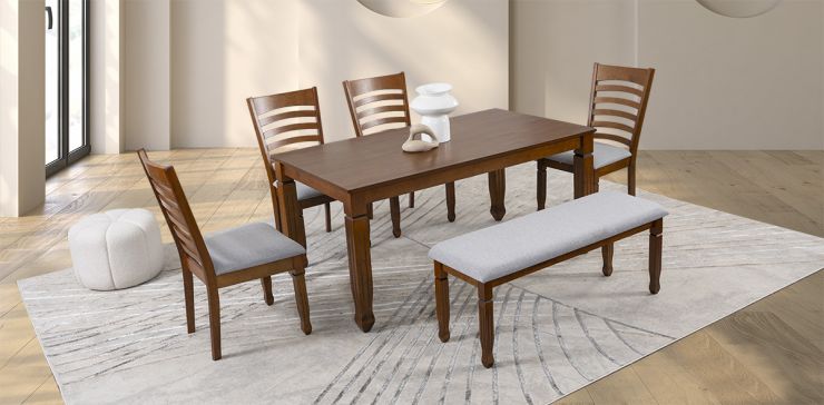 Comedor Rectangular 160 Cm Borja Café 6 Piezas
