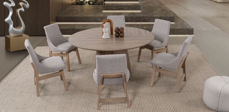 Comedor Redondo Casa Anahí Meridiani Con Sillas Odette JP Beige 7 Piezas