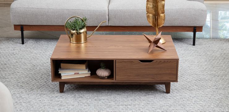 Mesa De Centro Con Cajones Nogal Brunei