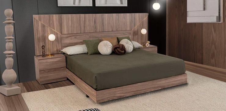 Cama Con Luz King Size Eslovenia Café Nogal