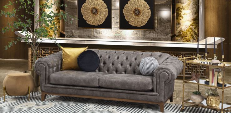 Sofá 3 Plazas Begonia Bonded Leather Gris