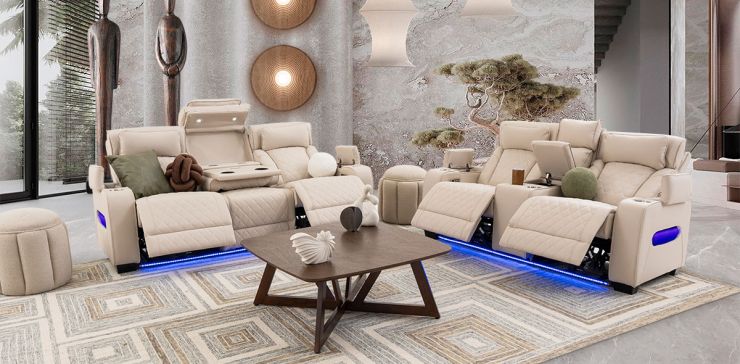 Sala Con Reclinables Eléctricos Jetour Beige