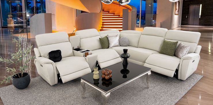 Sala Modular Con Reclinables Eléctricos Y Consola Sante Fe Gris