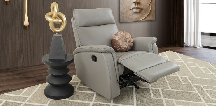 Sillón Piel Con Reclinable Y Mecedora Lumaro Beige