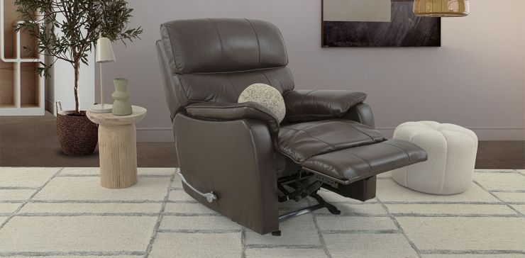 Sillón Piel Con Reclinable Y Mecedora Otimo Café
