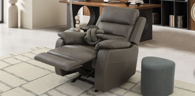 Sillón Piel Con Reclinable Y Mecedora Veluto Gris