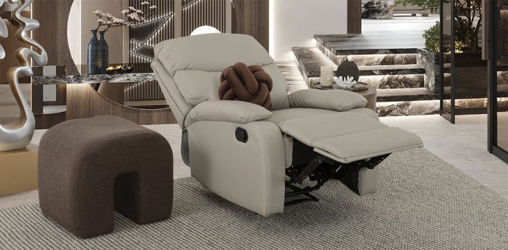 Sillón Piel Con Reclinable Corso Gris