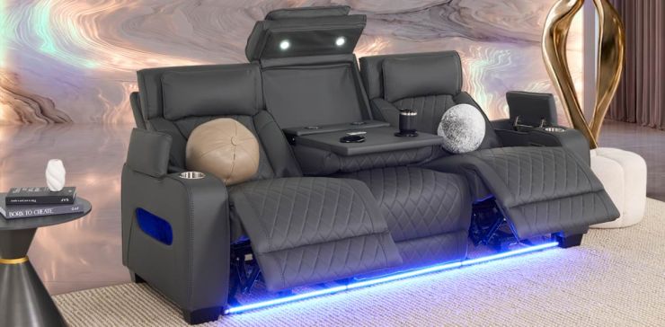 Sofá 3 Plazas Con Reclinables Eléctricos Jetour Gris Oxford