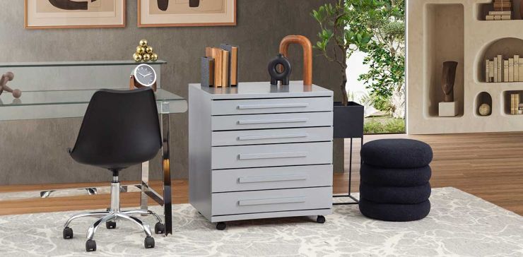 Archivero Zoe Life Plata 6 Cajones Con llantas