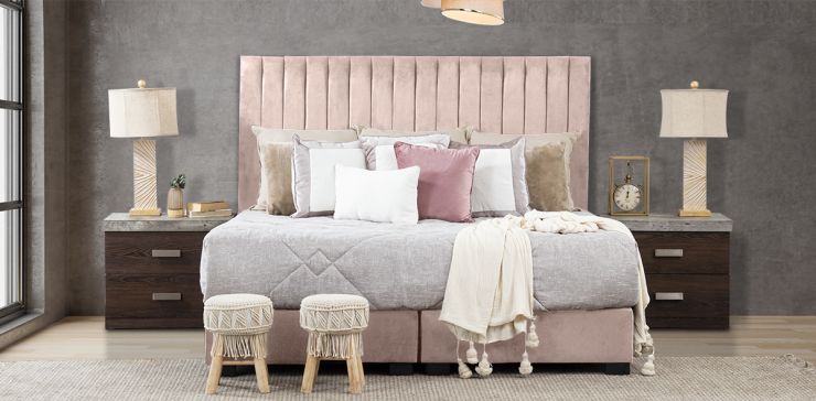 Cabecera King Size Megan Palo De Rosa Terciopelo