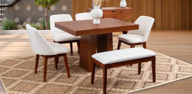 Comedor Odette CD Con Sillas Y Banca Olaf Arena 6 Piezas