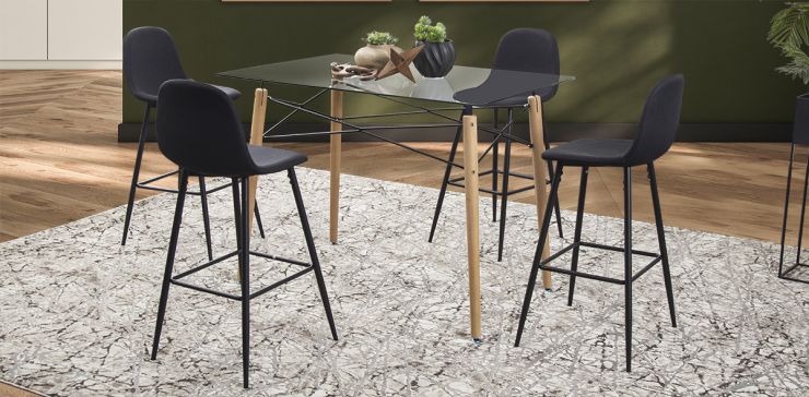 Comedor Bar Rectangular Atlas Con Bancos Arlo Negro