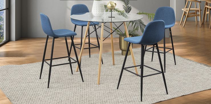 Comedor Bar Redondo Atlas Con Bancos Arlo Azul