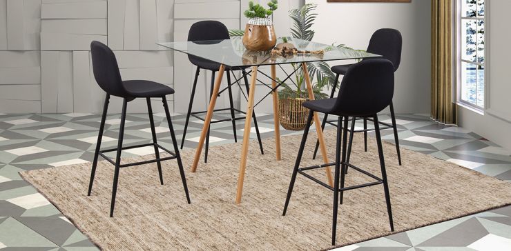 Comedor Bar Cuadrado Atlas Con Bancos Arlo Negro